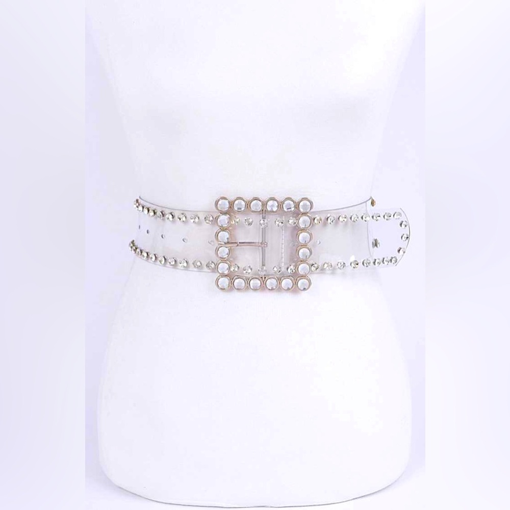 Plus Size Silver Pearl Embellished Clear Statement Belt